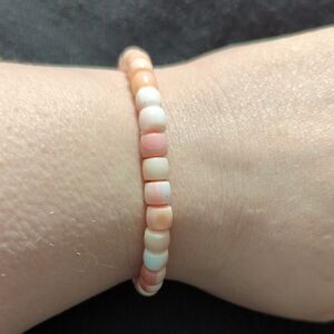 Pink White Cream Pink Queen Conch Shell Beaded Stretchy Statement Bracelet